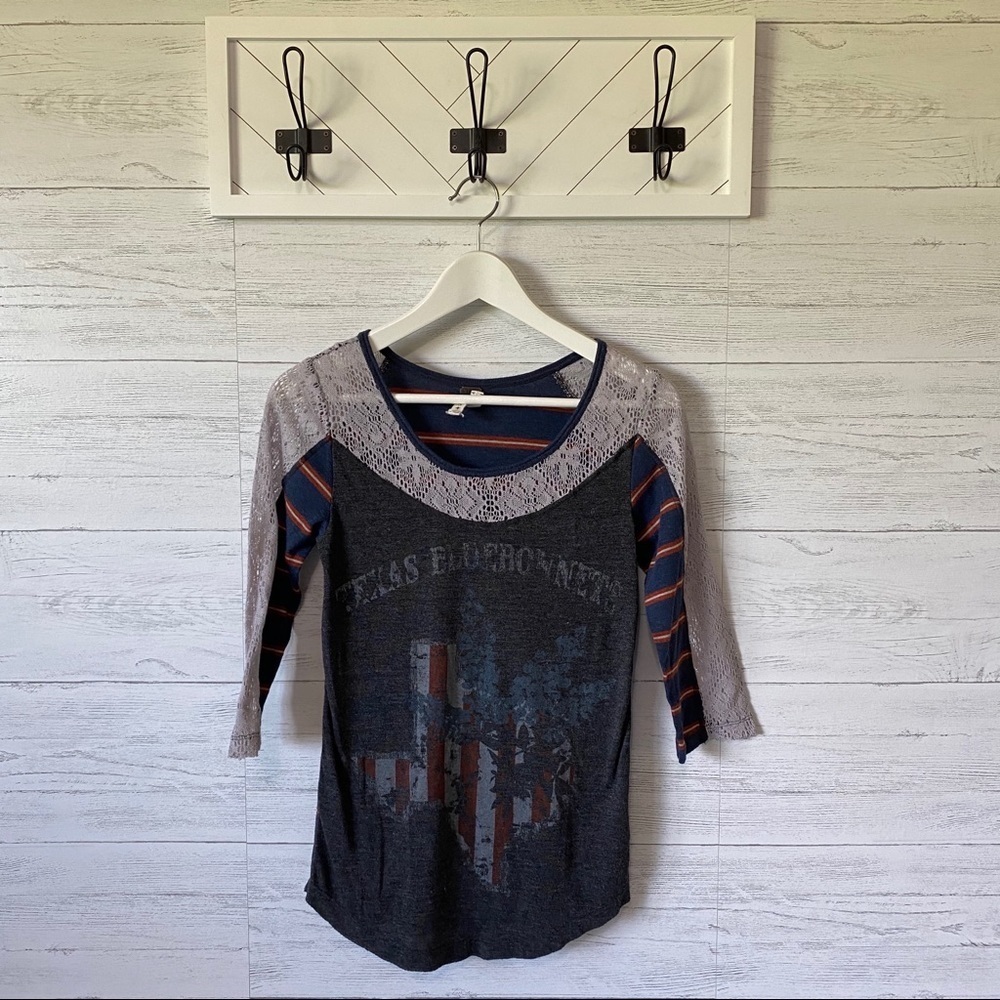 Free People Texas 3/4 length Shirt Gray Sz Small